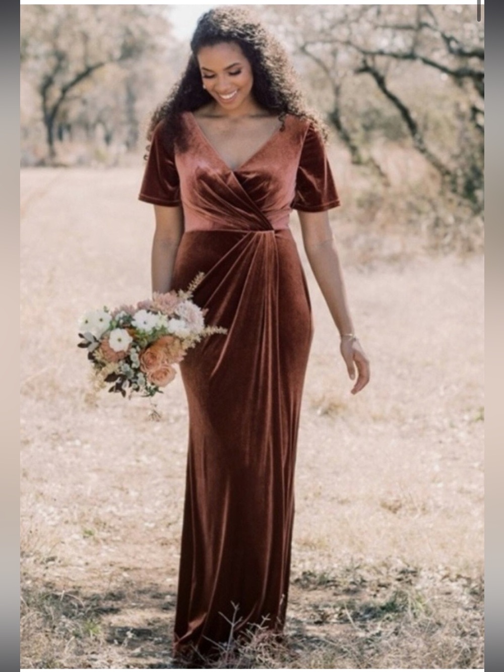 Reverly plus Elegant Brown Velvet Wrap Maxi Dress - Picture 7 of 10